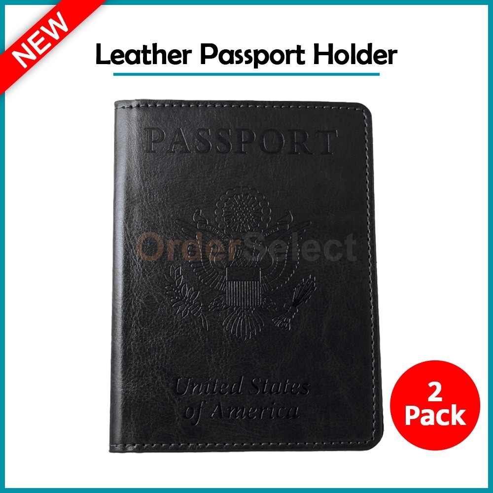 2-Pack Passport Holder Wallet, Vaccine Card, Leather Cover Waterproof BLACK