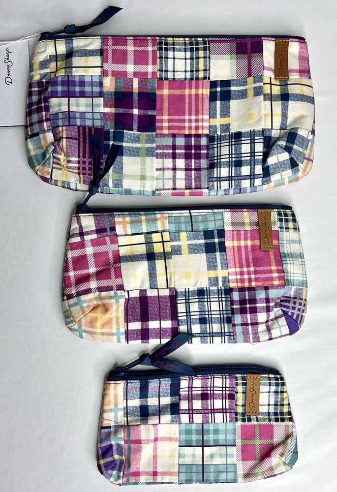 Donna Sharp 3 Piece Rectangular Cosmetic Bags “MADRAS” Multicolored
