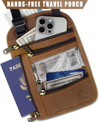 Genuine Leather Passport Holder for Travel, RFID Blocking Slim Neck Wallet with