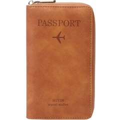 Man Women RFID Blocking Passport Case Leather Large Capacity Zip Passport Case