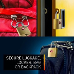 Lewis N. Clark Mini Brass Square TSA Lock + Padlock for Luggage, 3 Pack, Gold