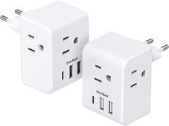 2 Pack European Travel Plug Adapter 3 Outlet 3 USB (1 Type C) EU Spain Italy