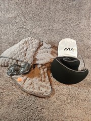 Avixy Travel Set. Pillow, Neck Roll , Fleece Blanket And More. New. Grey