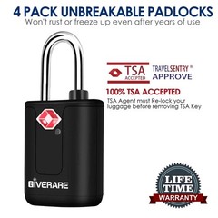 4 Pack TSA Approved Travel Luggage Locks with Keys, Keyed Suitcase Black