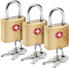 Lewis N. Clark Mini Brass Square TSA Lock + Padlock for Luggage, Suitcase, Carry