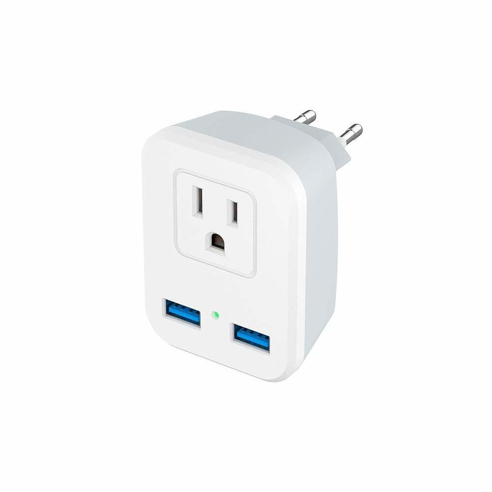 Travel Adapter Converter Type C Plug Wall Outlet Dual 2 USB for US to European