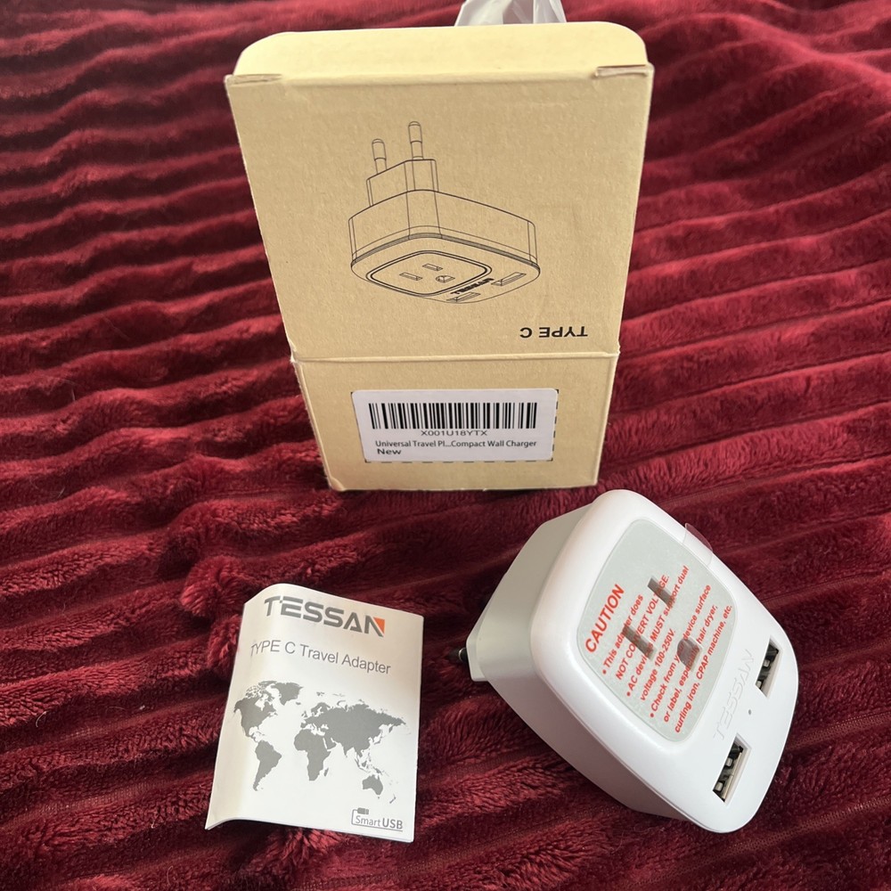 European Plug Travel Adapter Tessan Type C w/2 USB Ports for EU Cruise Approved