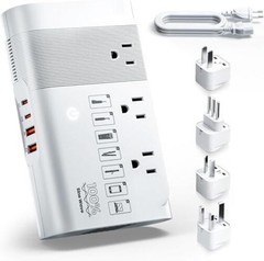 500W Travel Adapter Voltage Converter, 220V to 110V Pure Sine Wave Step White