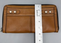Fossil Brown Leather Passport Holder Travel Wallet Organizer Zip Around Close