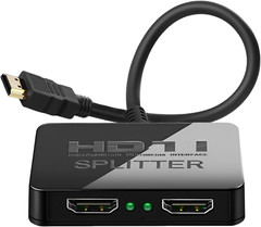 HDMI Splitter 1 in 2 Out 4K with Audio Synchronization, for Dual Monitors Mirror