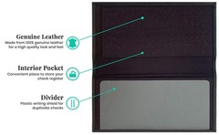 Black Basic Genuine Leather Checkbook Cover For Men & Women Black