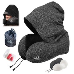 Almohada De Viaje Con Capucha Grande De Espuma Viscoelastica Gris Lujo