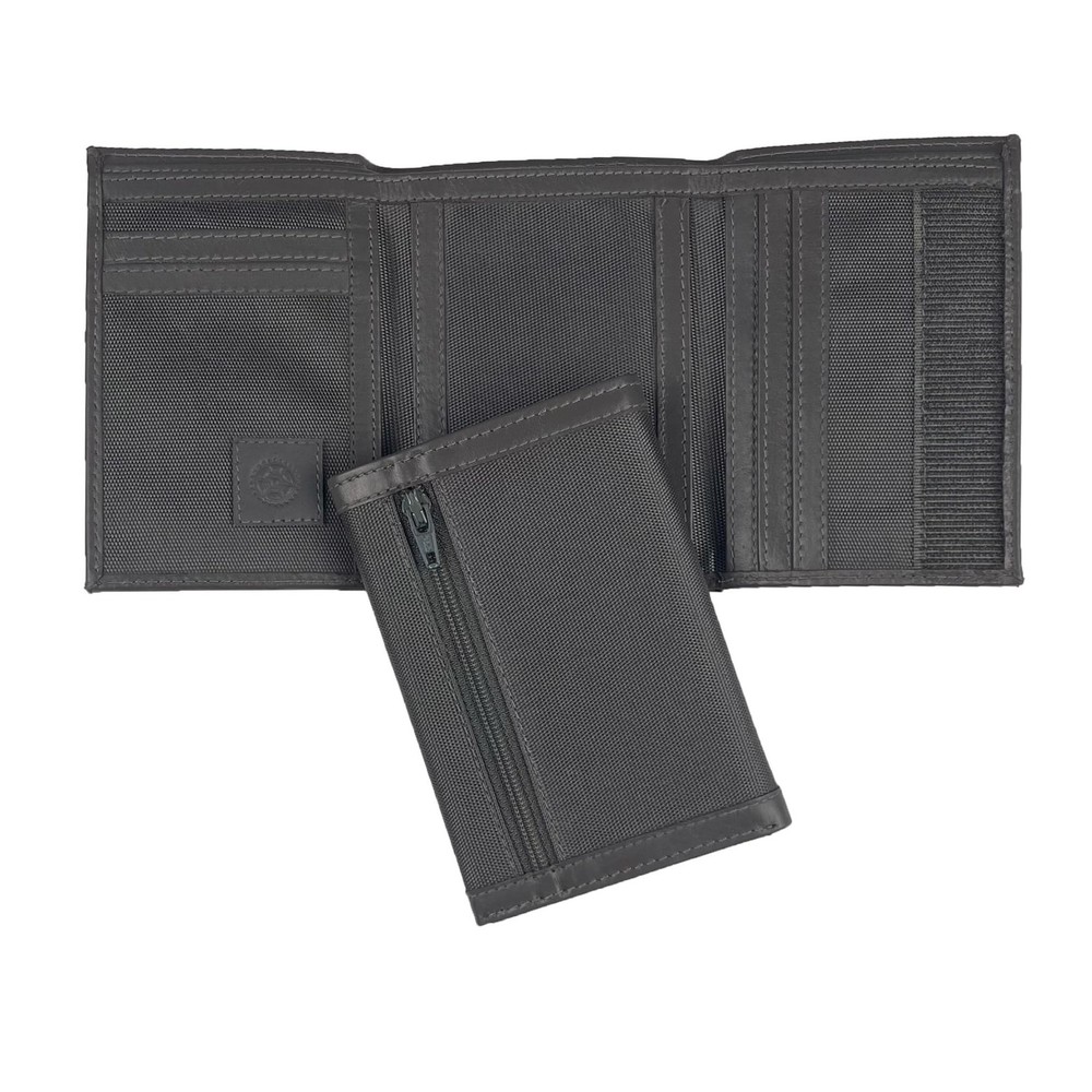 Sprocket Men’s Nylon Trifold Wallet with Leather Trim and ID Window (Grey) Grey