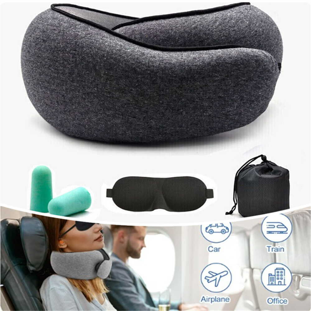 Travel Neck Pillow Memory Foam Portable Support Head Rest for Airplane Dark Gray