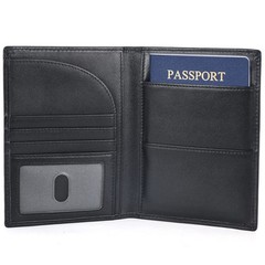Polare Napa Leather Passport Holder RFID Blocking Travel Bifold Wallet Black