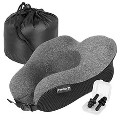 Fosmon Memory Foam Travel Neck Pillow w/ Earplugs, Soft Comfortable Cushion