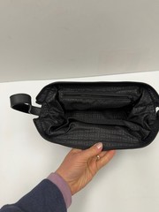 Brookstone Travel Toiletry Organizer Hygiene Cosmetic Bag Black Genuine Leather