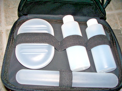 Totes PERSONAL TRAVEL KIT Leather w/2 Compartments & 4 Toiletry Containers! NIB!