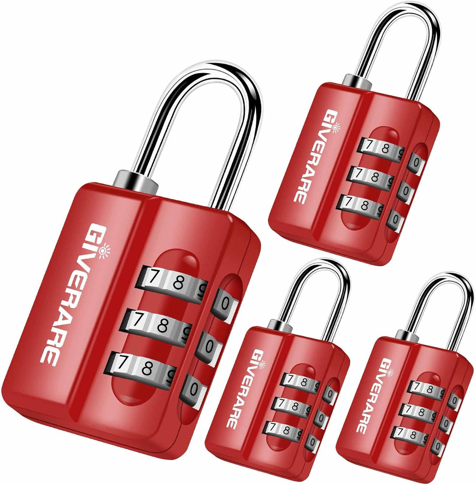 4 Pack Combination Lock, 3-Digit Padlock Keyless, Resettable Luggage Locks for B