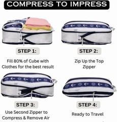 Compression Packing Cubes 6pc Set for Travel, Luggage Space Saver Drawstring Bag