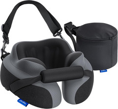 Ergonomic Travel Neck Pillow for Airplane, Dual-Hold Design to Stabilize Head an