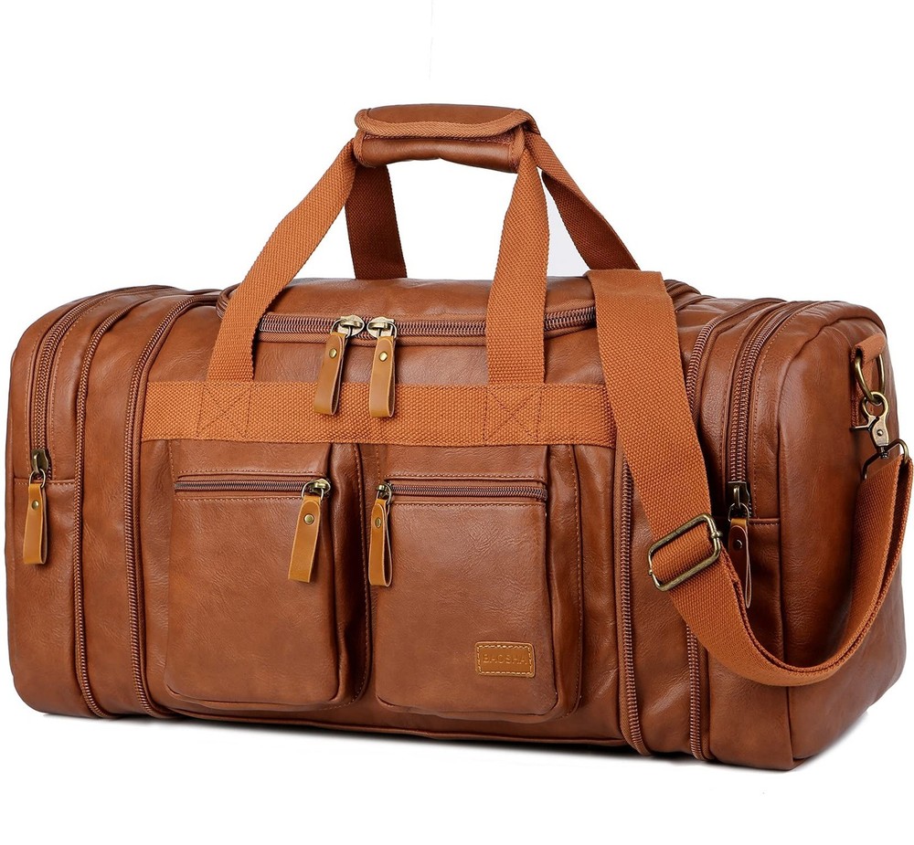Vegan Leather Travel Duffel Weekender Bag Carry on Overnight Bag Sports Duffe…