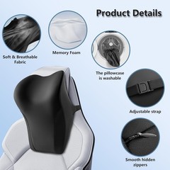 Ergonomic Memory Foam Car Headrest Pillow Support Cushion Black 1 Pack