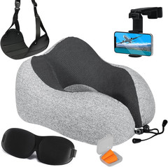 Airplane Travel Kit – Adjustable Memory Foam Airplane Neck Pillow with Phone …
