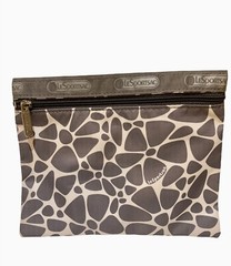 LeSportsac Gray White Small Nylon Cosmetic Toiletry Travel Bag Logo Zip Closure