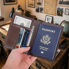 Luxury Leather Bifold Wallet RFID Passport Holder 4 Card Slots Travel Accessory