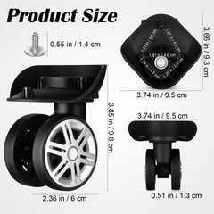 4Pcs Swivel Caster Wheels for Suitcase Black ABS Quiet and Smooth Rolling