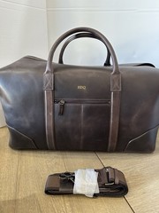 mark & Graham Leather Zipper Overnighter Travel Chocolate Weekender monogrammed