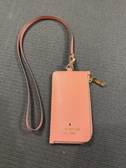 Kate Spade Madison ID window Card Case Leather Lanyard Terracotta Coral Pink NWT