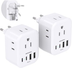 2 Pack European Travel Plug Adapter, HANYCONY International Power Adapter 4 Outl