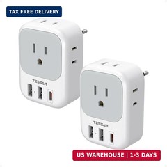 TESSAN 2 Pack European Travel Plug Adapter, Europe Power Converter 4 Outlets 3 U