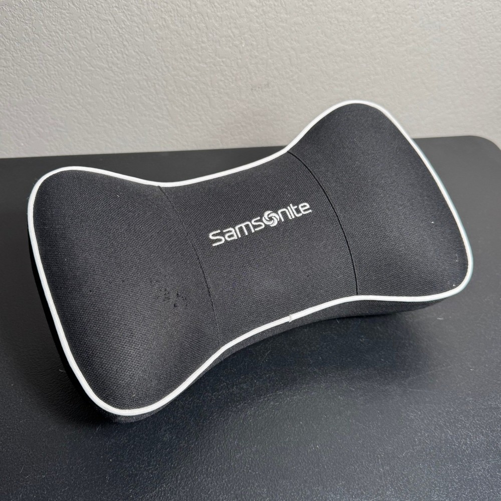 Samsonite Memory Foam Neck Support Pillow Black Mesh Car Headrest Cushion Strap