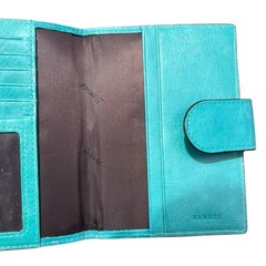 Banuce teal leather passport folder wallet with card slots and snap closure Slim