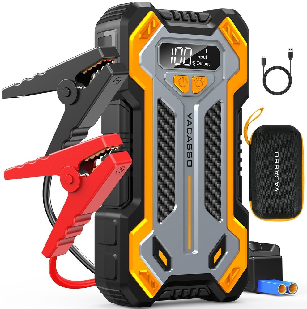 Car Jump Starter, VACASSO 5000A Battery Starter for Up to 10L Yellow