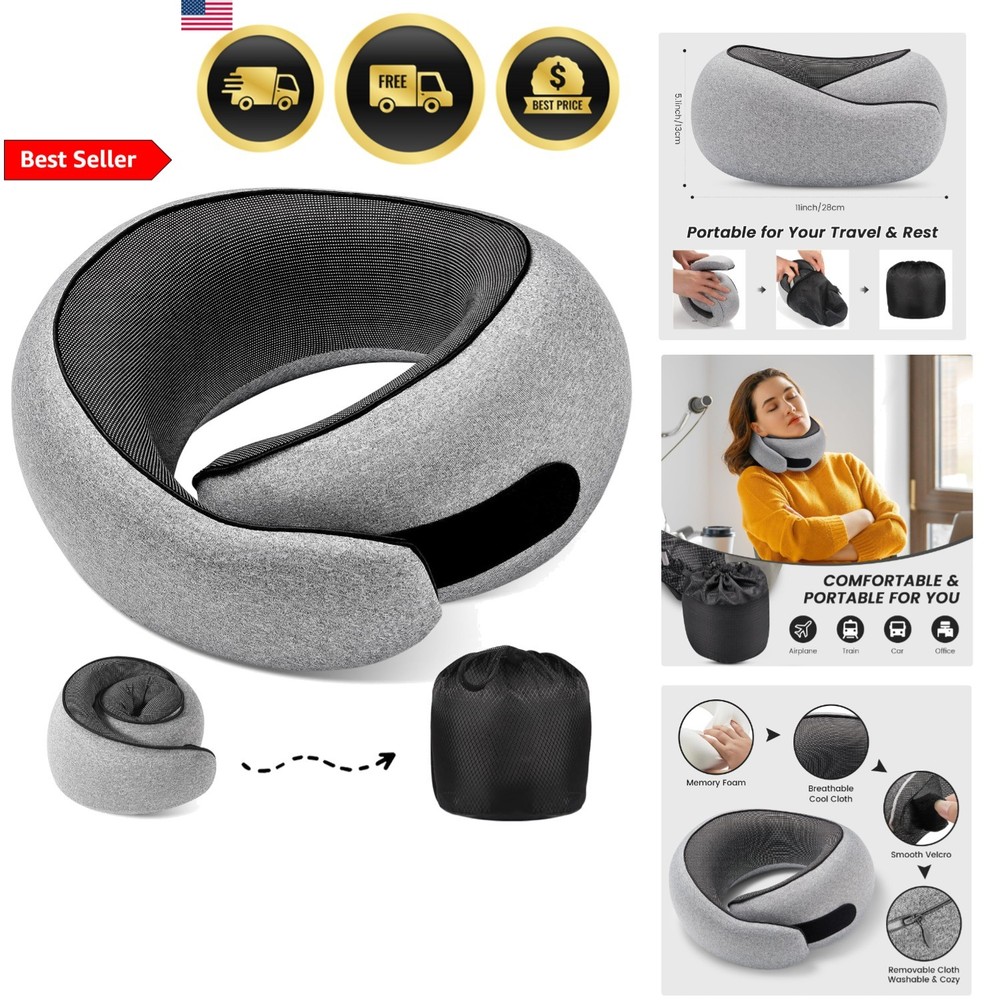 Travel Neck Pillow Memory Foam Support Ergonomic Portable for Airplane