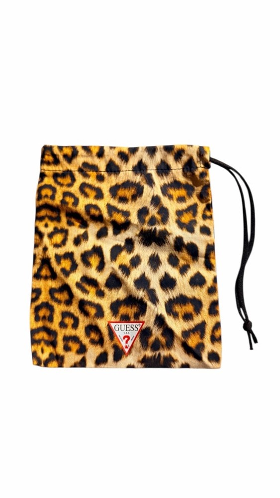 Guess Leopard Print Drawstring Pouch Mini Bag Logo Travel Cosmetic Case