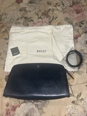 BALLY Navy Leather Travel Toiletry Make Up Bag Cosmetic Case Clutch Rare W/strap