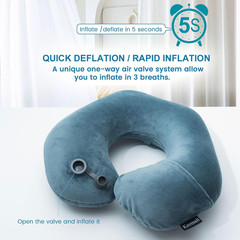 Inflatable Travel Neck Pillow for Airplane Train Car Washable Pillowcase U Shape