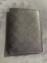 Coach Passport Holder Wallet Organizer Signature Charcoal Black Leather