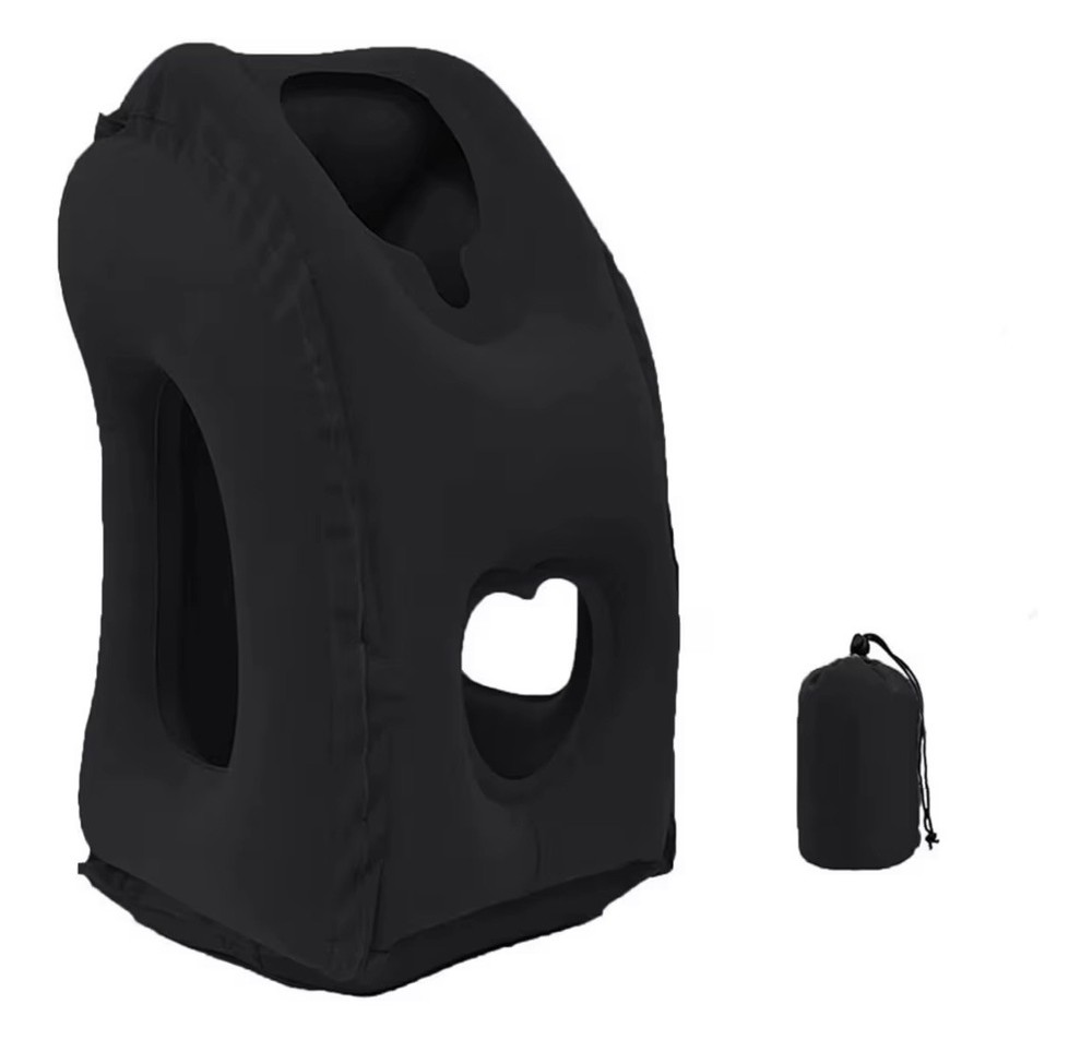 1pc Inflatable Travel Pillow, Airplane Pillow Ostrich Pillow Black