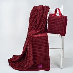 Stylish Travel Cozy 4-in-1 Blanket Pillow & Bag Burgundy Red Plaid Velour Plush