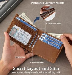 Leather RFID Blocking Slim Bifold Front Pocket Wallet for Men | Design Brown