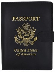 Leather Black Passport Holder Cover Case Wallet USA Embedded Logo Travel U.S Wal