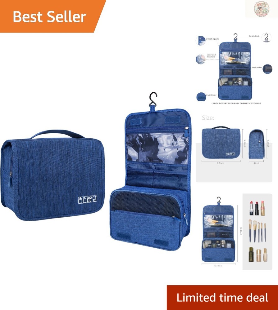 Large Capacity Waterproof Toiletry Bag with Hanging Hook for Travel – Navy Blue