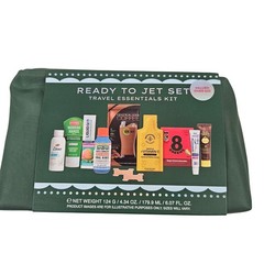 Ready To Jet Set Travel Essentials Kit Green Canvas Carry Case 10 Piece Set NEW