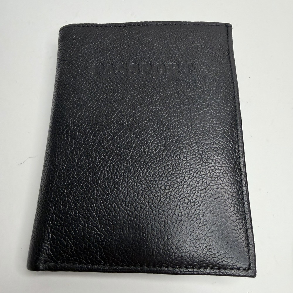 Leather Passport Holder Black Travel Wallet Cover Embossed